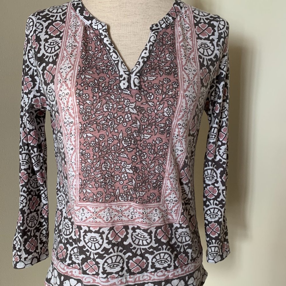 LUCKY BRAND Henley Boho Long Sleeve Print Jersey